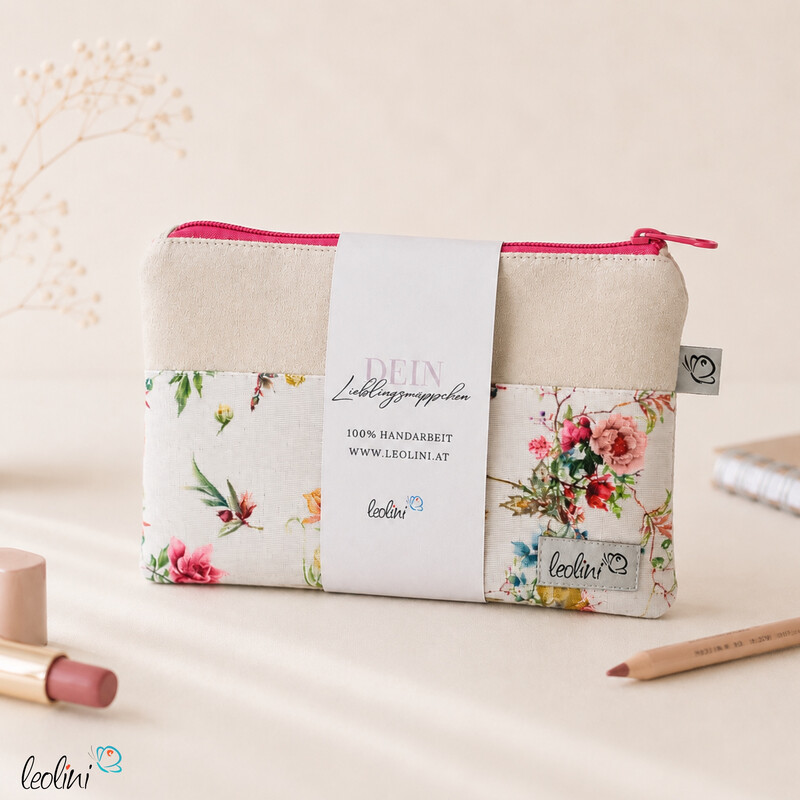 LeoliniMäppchen | Allzwecktasche | Schminktasche PERSONALISIERBAR | Blumen und Schmetterlinge | ZipptascheSchminktaschen
