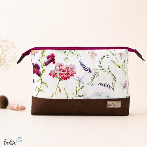 Große Kosmetiktasche | Kulturbeutel mit vielen Fächern WIESENBLUMEN | Handarbeit von Leolini