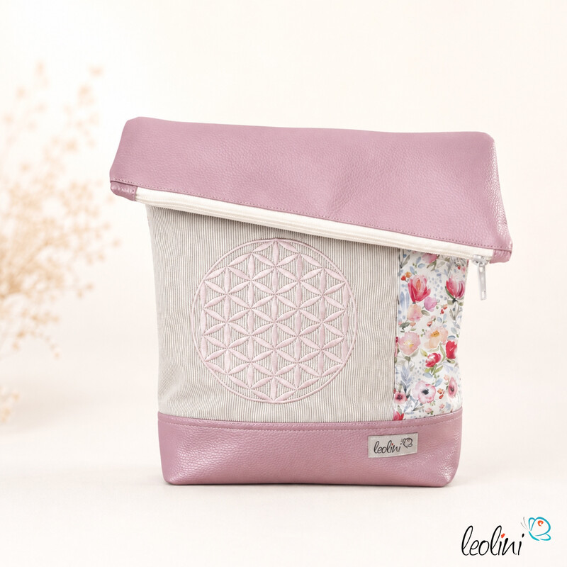 LeoliniFoldover Tasche mit Blume des Lebens Stickerei | METALLIC ROSA | EINZELSTÜCKTaschen mit Stickerei und Basic Taschen