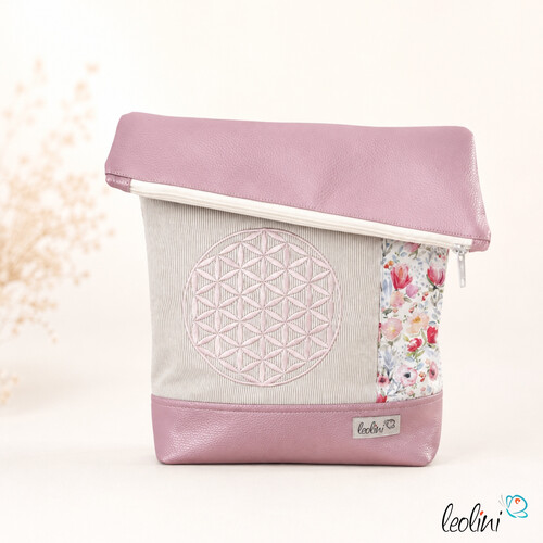 Foldover Tasche mit Blume des Lebens Stickerei | METALLIC ROSA | EINZELSTÜCK