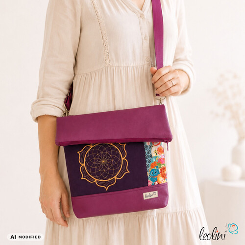 LeoliniTaschen mit Stickerei und Basic TaschenFoldover Tasche mit Lotus des Lebens Stickerei | MAGENTA ORANGE | mit Außenfach