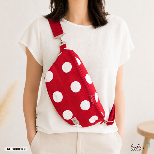 Bauchtasche XL | Crossbody-Bag | Gürteltasche aus CANVAS - PUNKTE ROT-WEISS