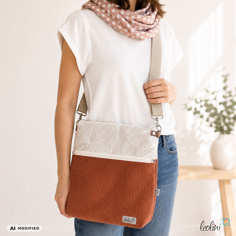 LeoliniUmhängetasche Cord & Canvas ROST | mit AußenfachTaschen mit Stickerei und Basic Taschen