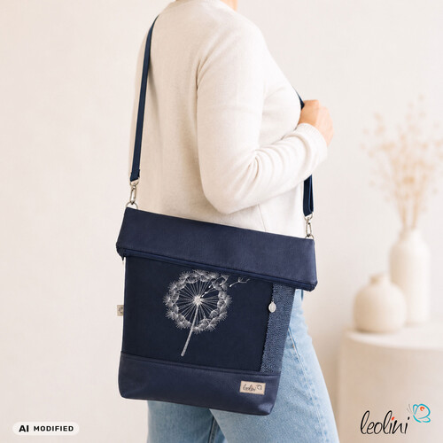 LeoliniFoldover Tasche mit Pusteblumen Stickerei | Dunkelblau | mit AußenfachTaschen mit Stickerei und Basic Taschen