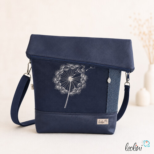 Foldover Tasche mit Pusteblumen Stickerei | Dunkelblau | mit Außenfach