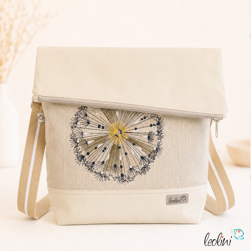 LeoliniFoldover Tasche mit Pusteblume Stickerei  | mit Außenfach | beigeTaschen mit Stickerei und Basic Taschen