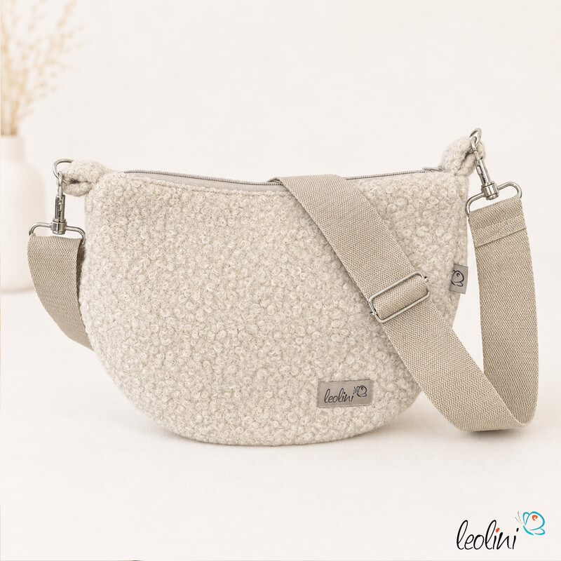 LeoliniBouclé Tasche Umhängetasche | Moonbag | Felltasche | handgefertigt in CremeTaschen mit Stickerei und Basic Taschen