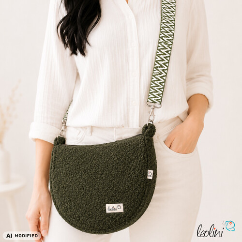 LeoliniBouclé Tasche Umhängetasche | Moonbag | Felltasche | handgefertigt in OlivTaschen mit Stickerei und Basic Taschen