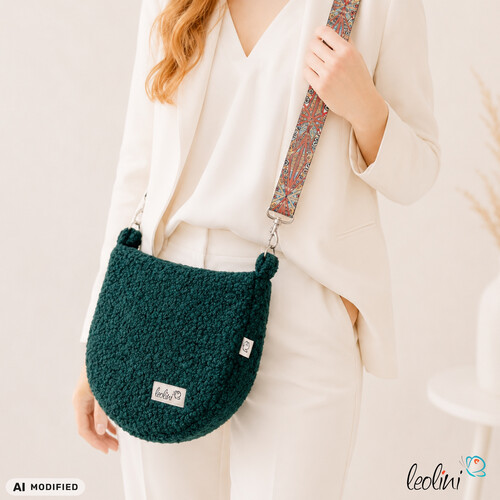 LeoliniBouclé Tasche Umhängetasche | Moonbag | Felltasche | handgefertigt in Tannengrün