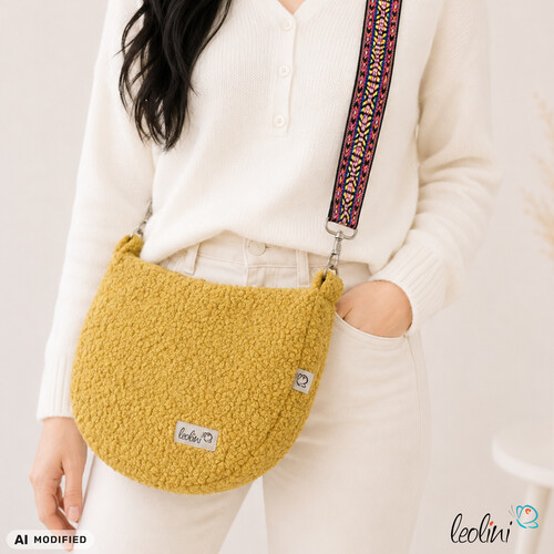 LeoliniBouclé Tasche Umhängetasche | Moonbag | Felltasche | handgefertigt in SenfTaschen mit Stickerei und Basic Taschen