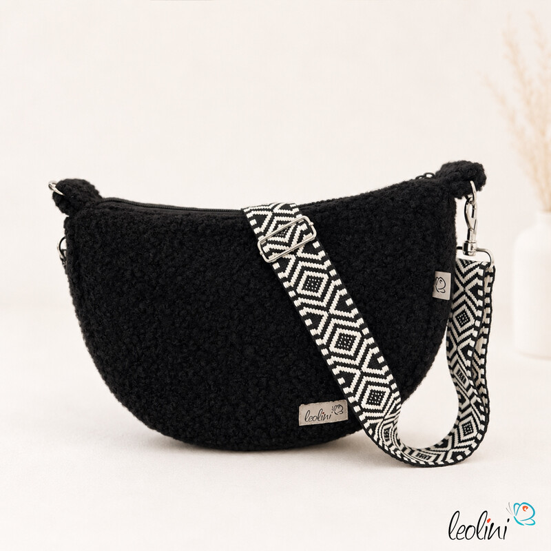LeoliniBouclé Tasche Umhängetasche | Moonbag | Felltasche | handgefertigt in SchwarzTaschen mit Stickerei und Basic Taschen