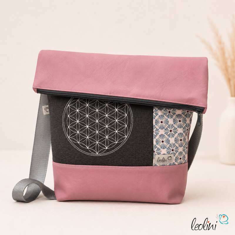 LeoliniFoldover Tasche mit Blume des Lebens Stickerei | ROSA | mit AußenfachTaschen mit Stickerei und Basic Taschen