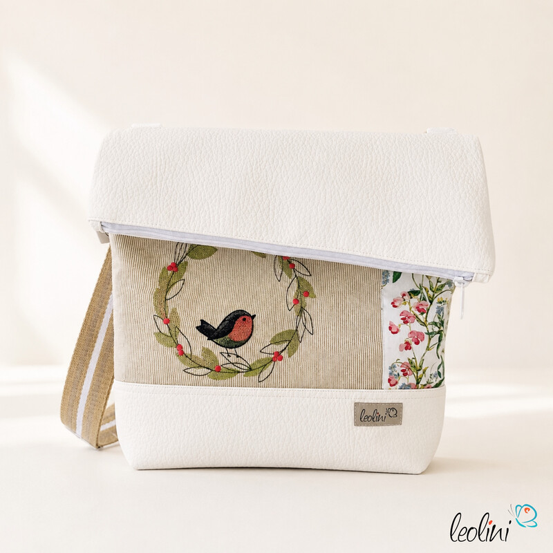 LeoliniFoldover Tasche mit Vogerl Stickerei in weiß | mit AußenfachTaschen mit Stickerei und Basic Taschen