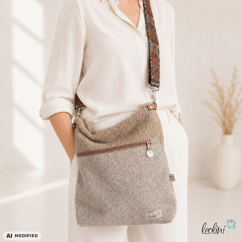 LeoliniUmhängetasche Lenos Boucle BEIGE | handgefertigtTaschen mit Stickerei und Basic Taschen