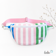 LeoliniBauchtasche XL | Crossbody-Bag | Gürteltasche aus CANVAS - STREIFEN Rosa GrünTaschen mit Stickerei und Basic Taschen