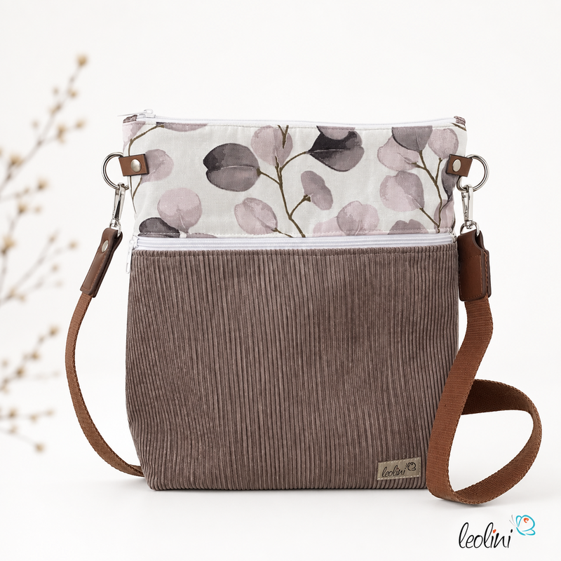 LeoliniUmhängetasche Cord & Canvas LAVENDEL EUKALYPTUS | mit AußenfachTaschen mit Stickerei und Basic Taschen