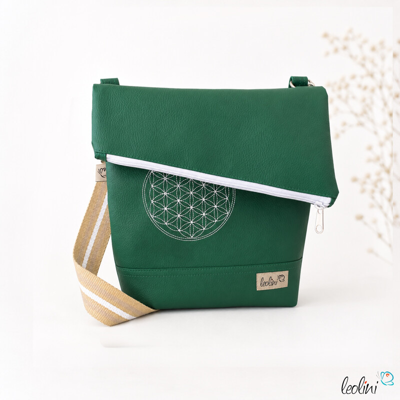 LeoliniMini Foldover Tasche Blume des Lebens Stickerei grünTaschen mit Stickerei und Basic Taschen