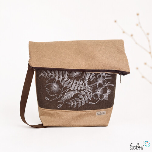 Foldover Tasche mit BLUMEN Stickerei | mit Außenfach