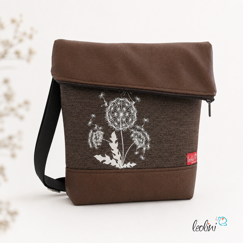 LeoliniFoldover Tasche Pusteblumen Stickerei - Umhängetasche braunes AntiklederimitatTaschen mit Stickerei und Basic Taschen