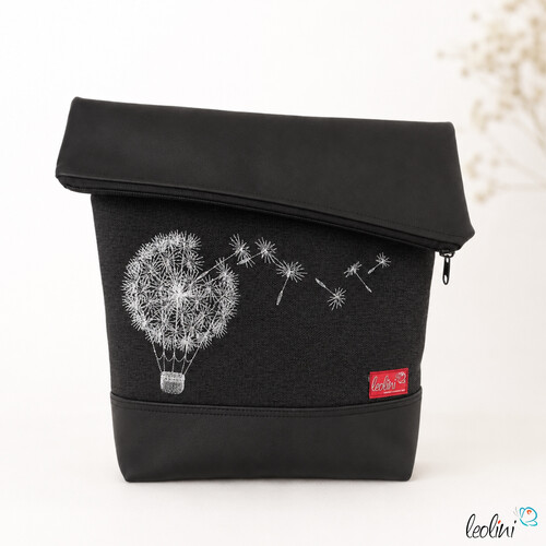Foldover Tasche Pusteblumen Ballon Stickerei - handgemachte Kunstledertasche