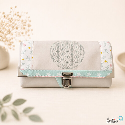 Portemonnaie mit Stickerei | Geldbörse Blume des Lebens pastell