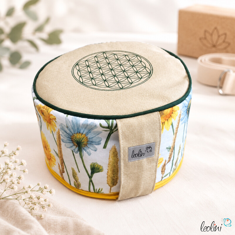 LeoliniYogakissen | Meditationskissen mit Stickerei Blume des Lebens handgemacht | SONNENBLUMENYoga