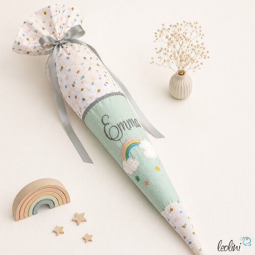 Schultüte REGENBOGEN aus Stoff | Personalisierung mit Name | mit Innenkissen