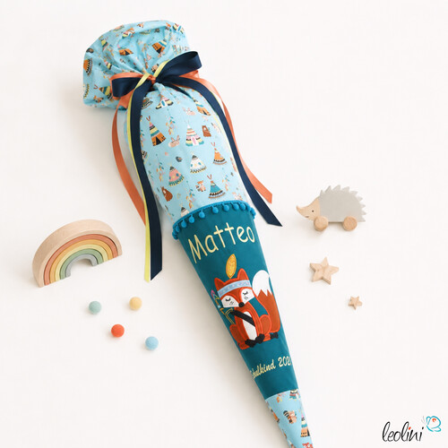 Schultüte FUCHS INDIANER aus Stoff | Personalisierung mit Name | mit Innenkissen