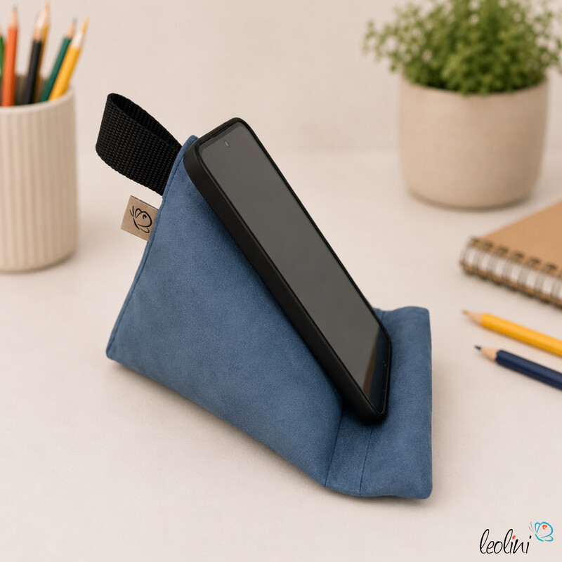 LeoliniHandysitzsack DELUXE | Wildlederimitat BLAU | Stützkissen für Smartphone und TabletHandysitzsack