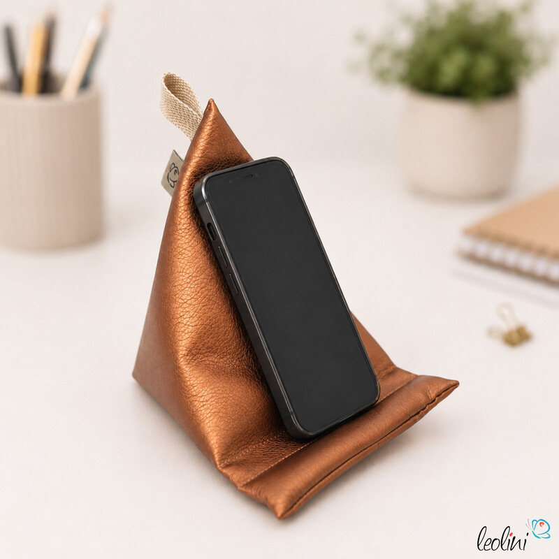 LeoliniHandysitzsack DELUXE | Lederimitat KUPFER metallic | Stützkissen für Smartphone und TabletHandysitzsack