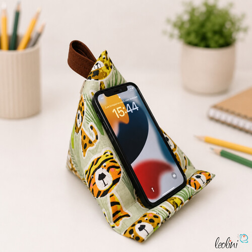 Handysitzsack | TIGER aus Baumwolle | Stützkissen für Smartphone und Tablet