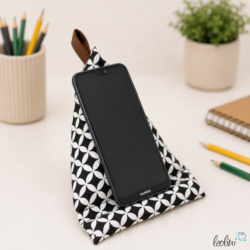Handysitzsack | RETRO SCHWARZ aus Baumwolle | Stützkissen für Smartphone und Tablet