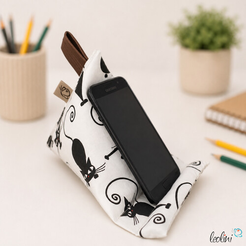 Handysitzsack | CRAZY CATS aus Baumwolle | Katzen Stützkissen für Smartphone und Tablet