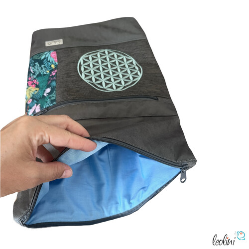 LeoliniFoldover Tasche mit Blume des Lebens Stickerei SALBEI | GRAU | mit AußenfachTaschen mit Stickerei und Basic Taschen