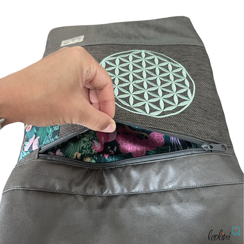 LeoliniFoldover Tasche mit Blume des Lebens Stickerei SALBEI | GRAU | mit AußenfachTaschen mit Stickerei und Basic Taschen