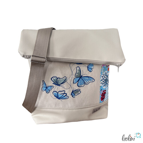 LeoliniFoldover Tasche mit SCHMETTERLINGE Stickerei | BEIGE | mit AußenfachTaschen mit Stickerei und Basic Taschen