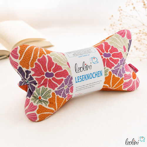 Leseknochen personalisierbar | Nackenkissen BLUMEN ORANGE | handgemacht