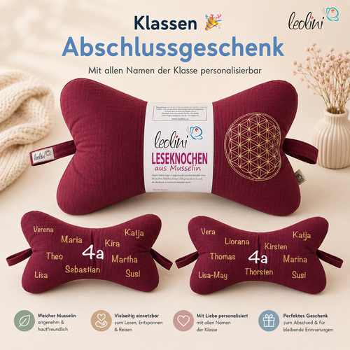 Klassenabschlussgeschenk für Lehrerinnen & Lehrer - Leseknochen personalisiert inkl. Schülernamen | BLUME DES LEBENS