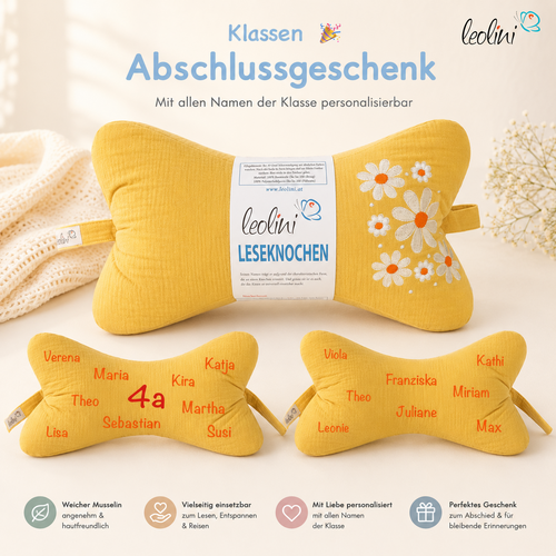 Klassenabschlussgeschenk für Lehrerinnen & Lehrer - Leseknochen personalisiert inkl. Schülernamen | GÄNSEBLÜMCHEN