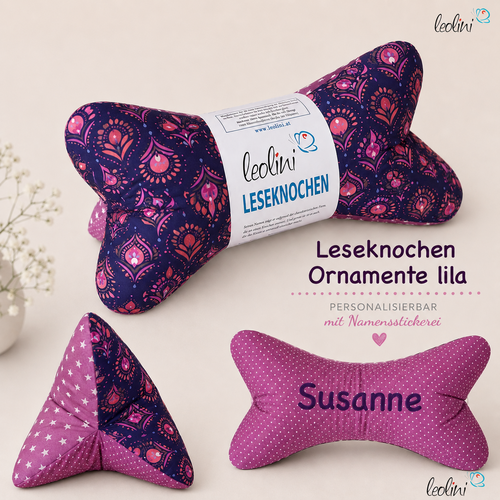 Leseknochen Kissen Ornametne Magenta personalisierbar mit Namen