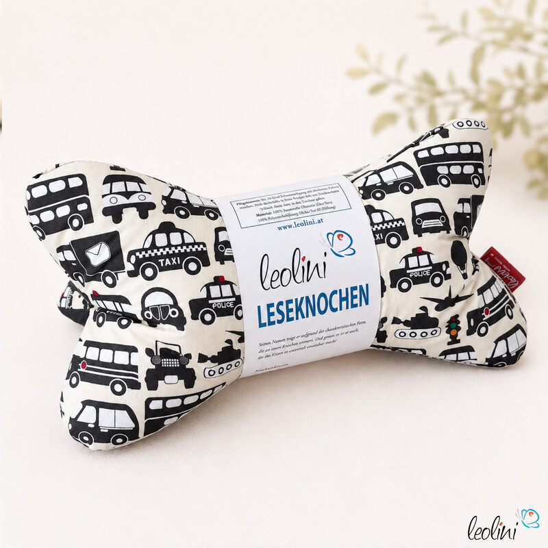 LeoliniLeseknochen personalisierbar | Nackenkissen AUTOS | handgemachtLeseknochen gemustert