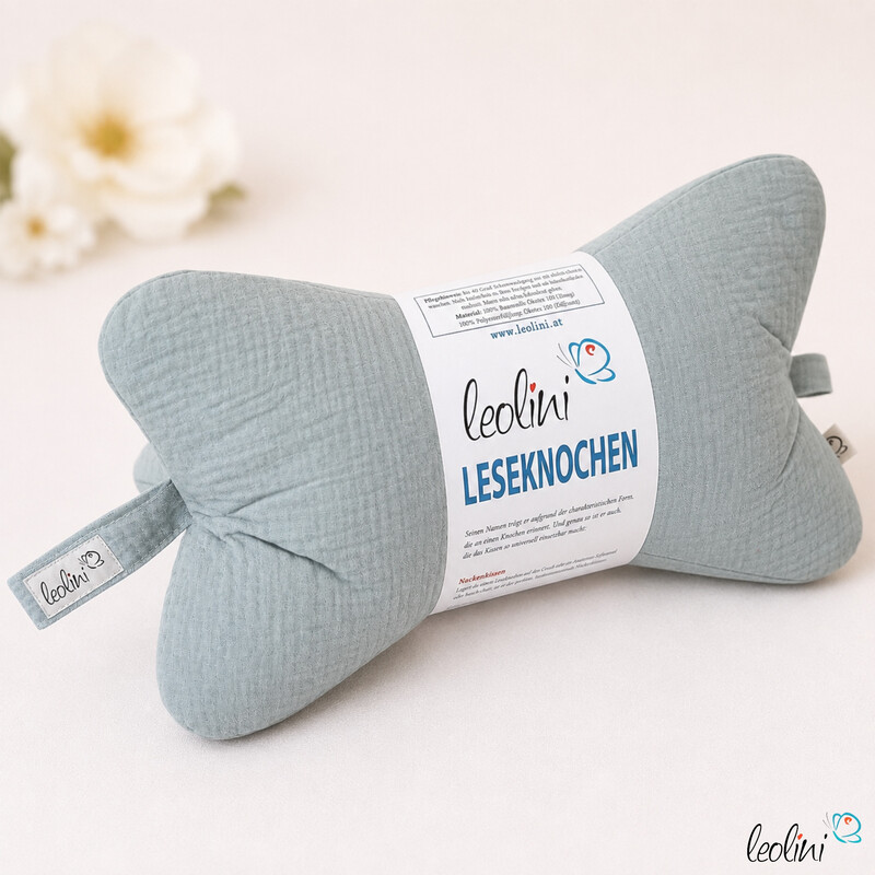 LeoliniLeseknochen MUSSELIN in ALTMINT  | personalisierbar mit StickereiMusselin Leseknochen unifarben