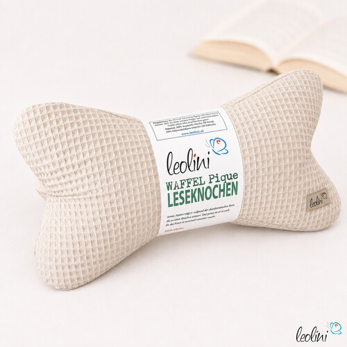 Leseknochen aus Waffelstoff | Nackenkissen HELLBEIGE | personalisierbar mit Name | handgemacht