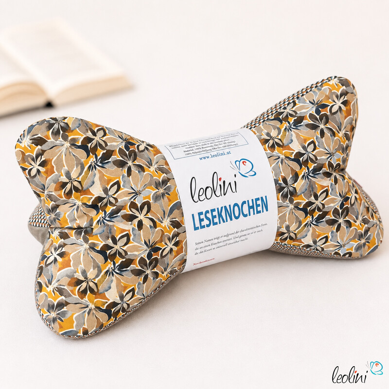 LeoliniLeseknochen personalisierbar RETRO BEIGE| Nackenkissen | handgemachtLeseknochen gemustert