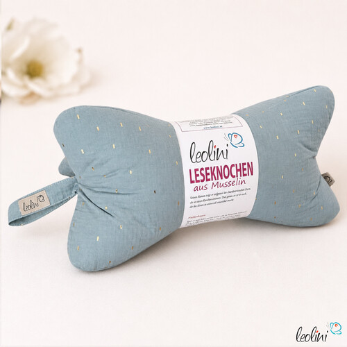 Leseknochen MUSSELIN MINT mit Goldglitzer | personalisierbar mit Stickerei -