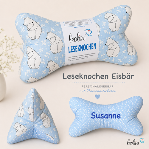LeoliniLeseknochen personalisierbar EISBÄR | Nackenkissen | handgemachtKinder Leseknochen