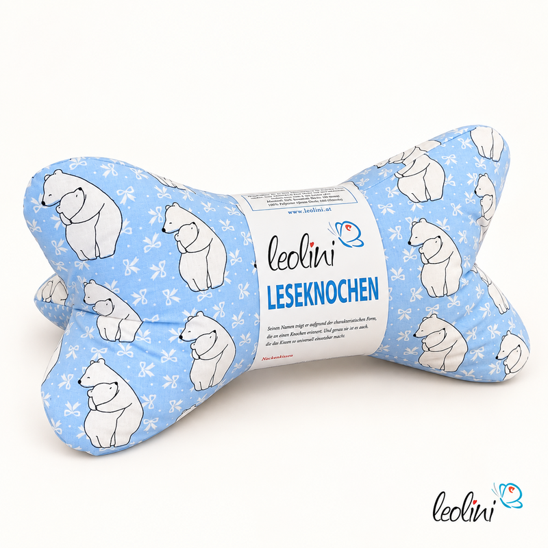 LeoliniLeseknochen personalisierbar EISBÄR | Nackenkissen | handgemachtKinder Leseknochen