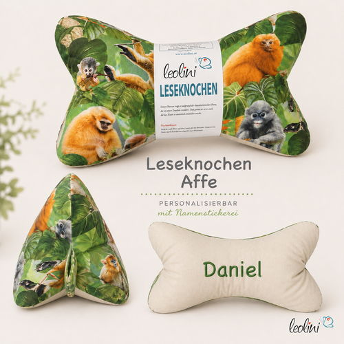 LeoliniLeseknochen personalisierbar AFFEN | Nackenkissen | handgemacht