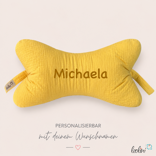LeoliniLeseknochen MUSSELIN Double Gauze | ALTGELB | personalisierbar mit Stickerei