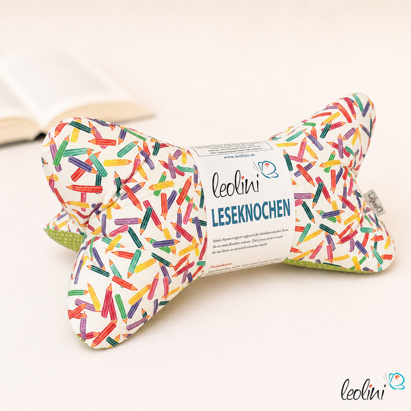 LeoliniLeseknochen personalisierbar | Nackenkissen BUNTSTIFTE | handgemachtKinder Leseknochen